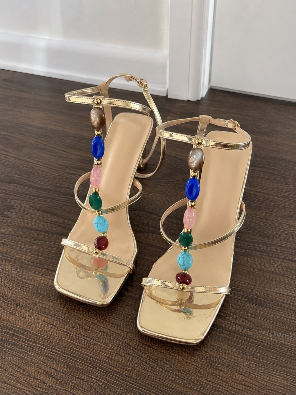 Gold Multi-Bead Strappy Women's Sandals